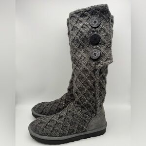 UGG Australia Lattice Cardy Women's Size 7 Gray Knit Winter Tall Boots 1016557